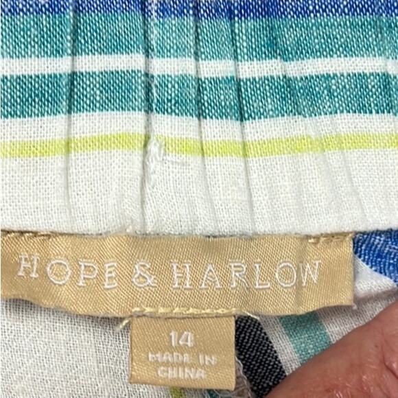 Hope & Harlow Wide Leg Cropped Linen Blend Pants Vertical Stripes SZ14 Lagenlook - Picture 7 of 10